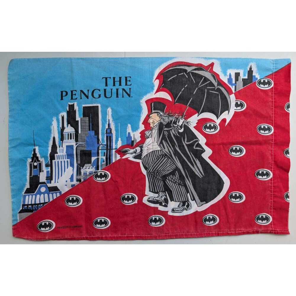 Vintage 1991 Batman Returns Pillowcase DC Comics Penguin Reversible 90s Rare